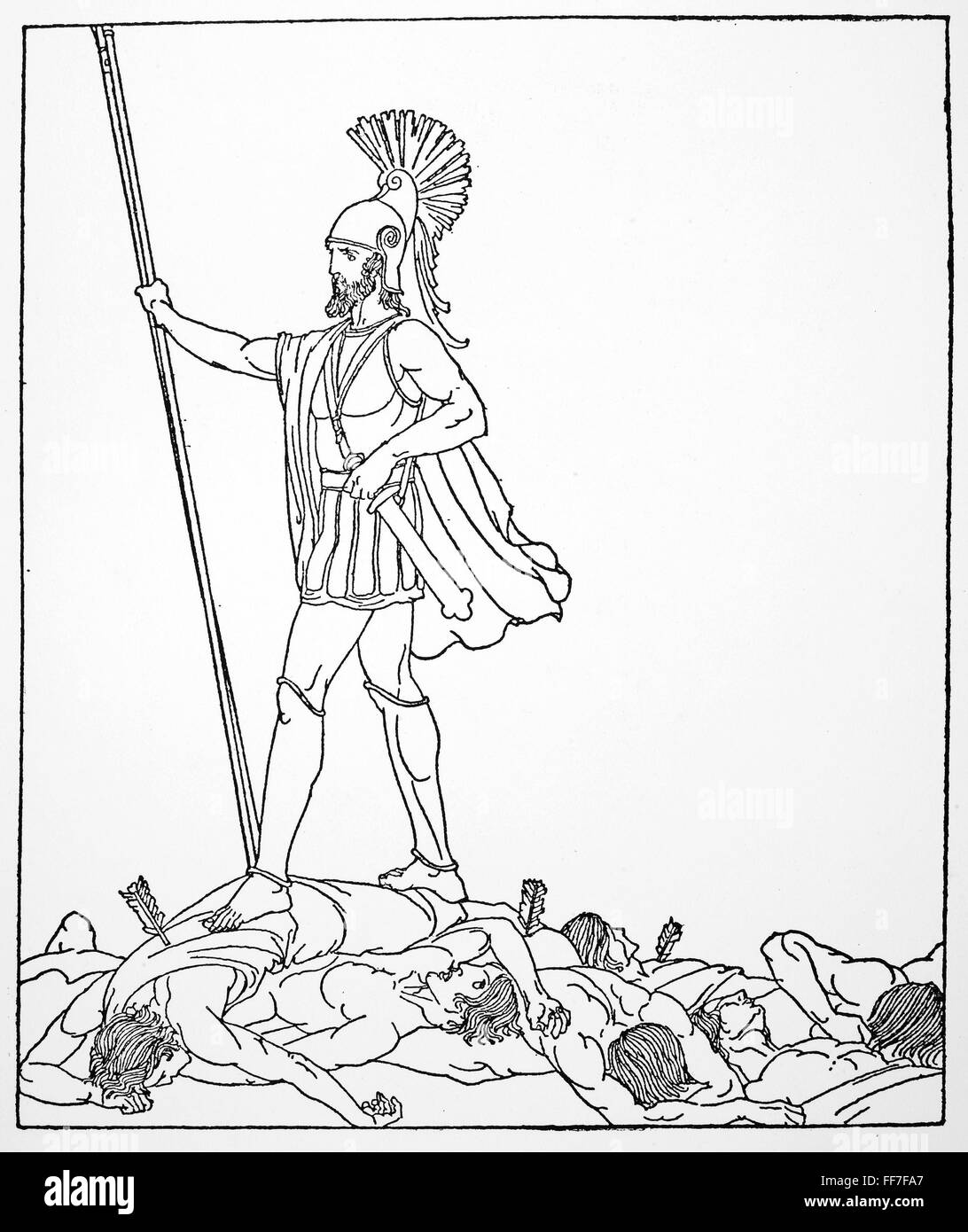HOMER: THE ODYSSEY. /nOdysseus victorious over the suitors of his wife. Drawing, c1918, by Willy Pogany. Stock Photo