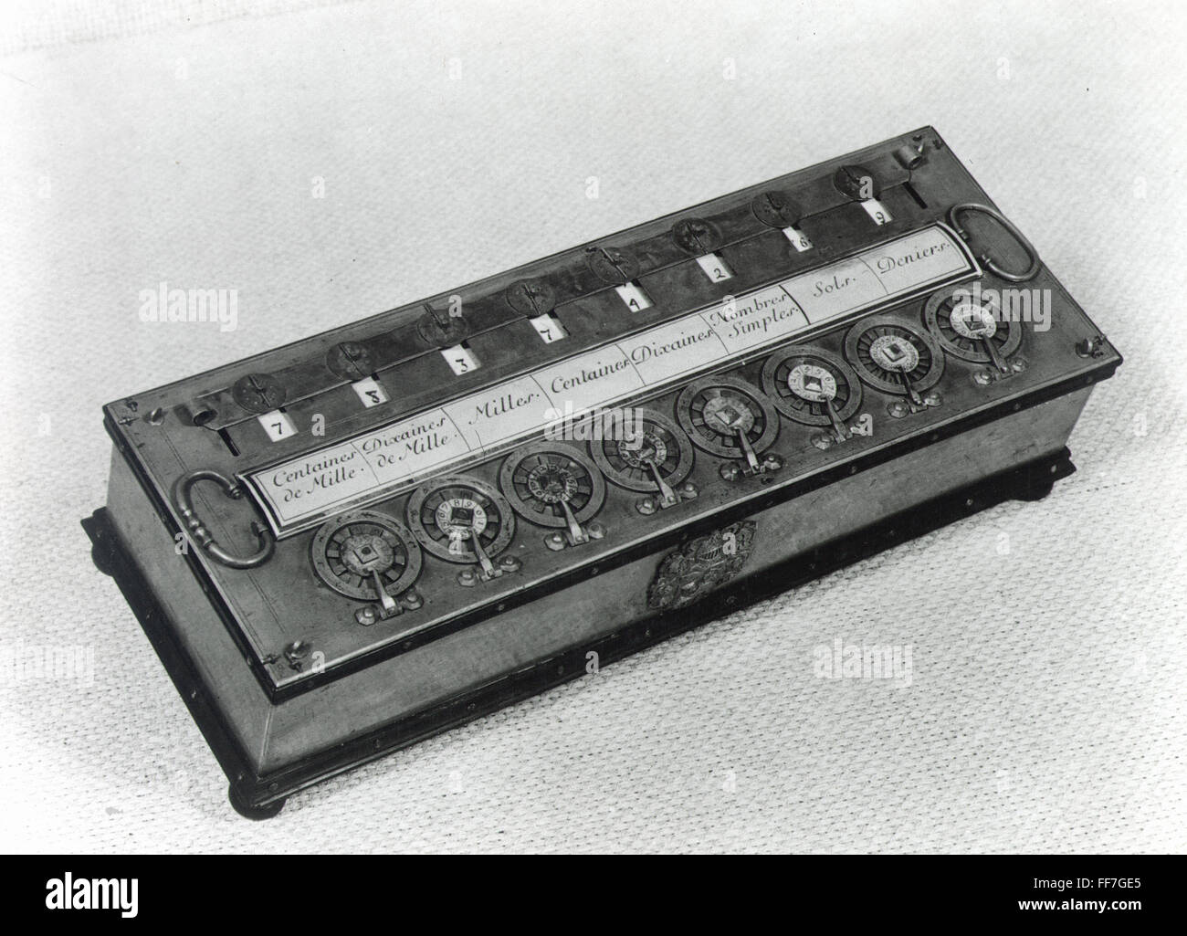 ADDING MACHINE./nInvented by Blaise Pascal, 1642, the first digital