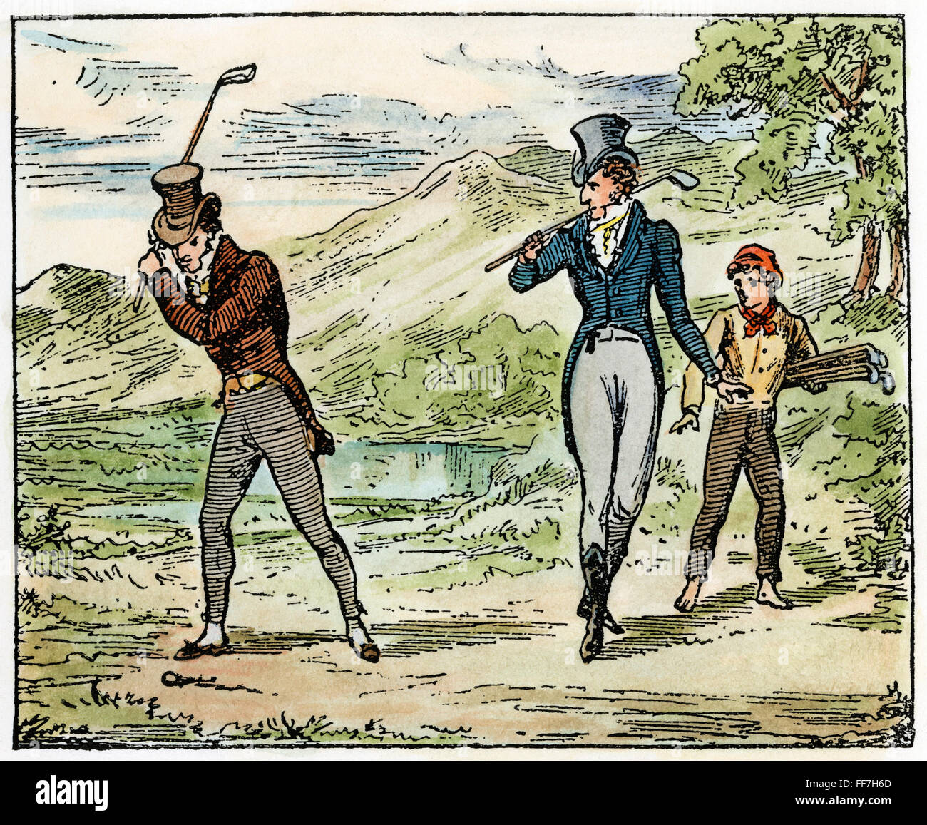 GOLF: SAINT ANDREWS, c1800. /nPlaying golf at the Society of Saint Andrews, Scotland, c1800. Line engraving, early 19th century. Stock Photo