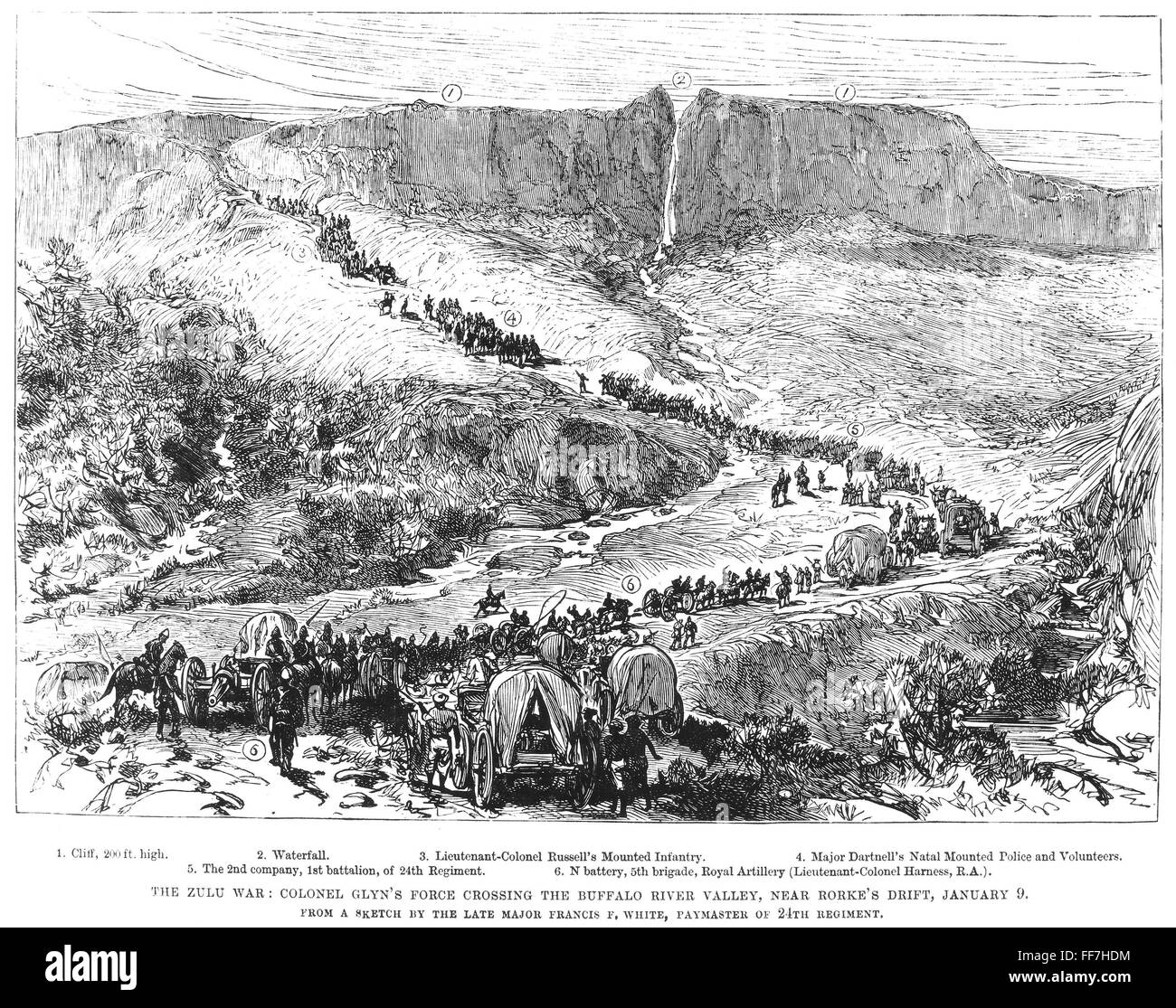ZULU WAR, 1879. /nColonel Richard Glyn's force crossing the Buffalo