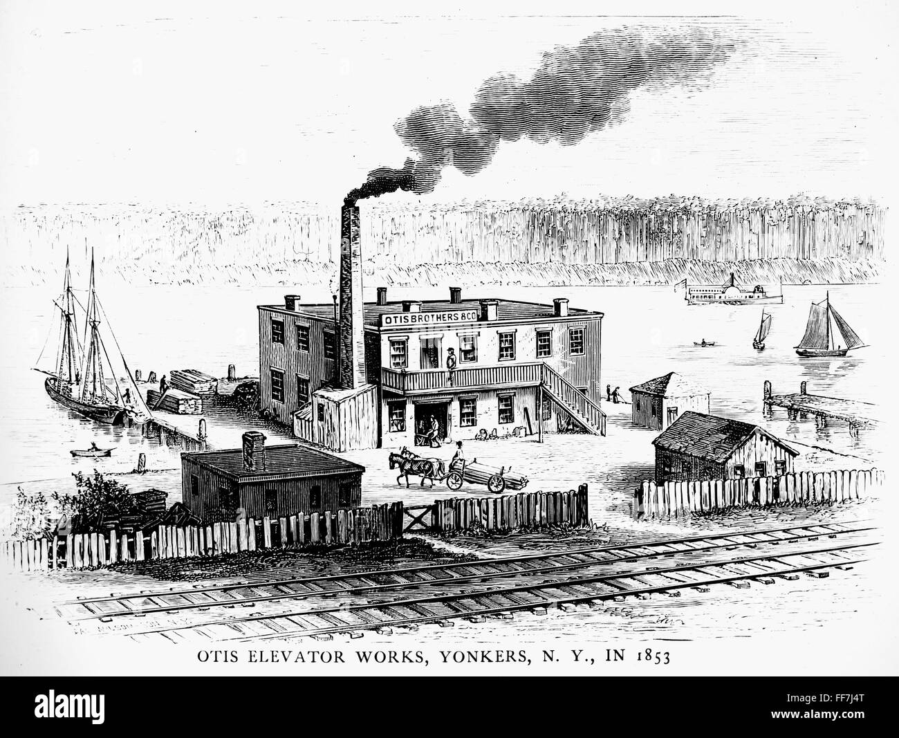 OTIS ELEVATOR WORKS, 1853. /nThe Otis factory on the Hudson River in
