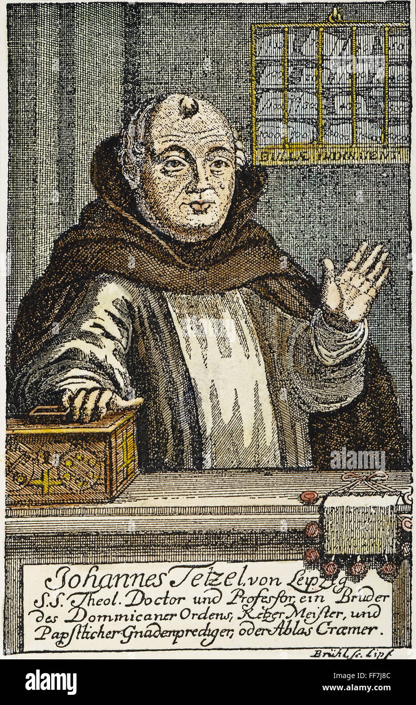 JOHANN TETZEL (c1465-1519). /nGerman Dominican monk. Contemporary colored engraving by Graf Hans Moritz von Bruhl. Stock Photo