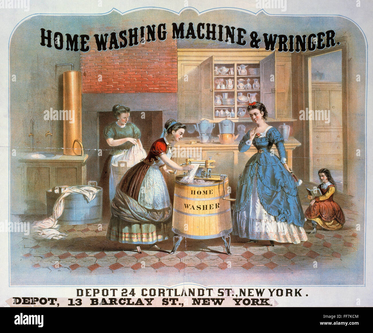 WASHING MACHINE AD, 1869. /nAmerican lithograph advertising poster. Stock Photo