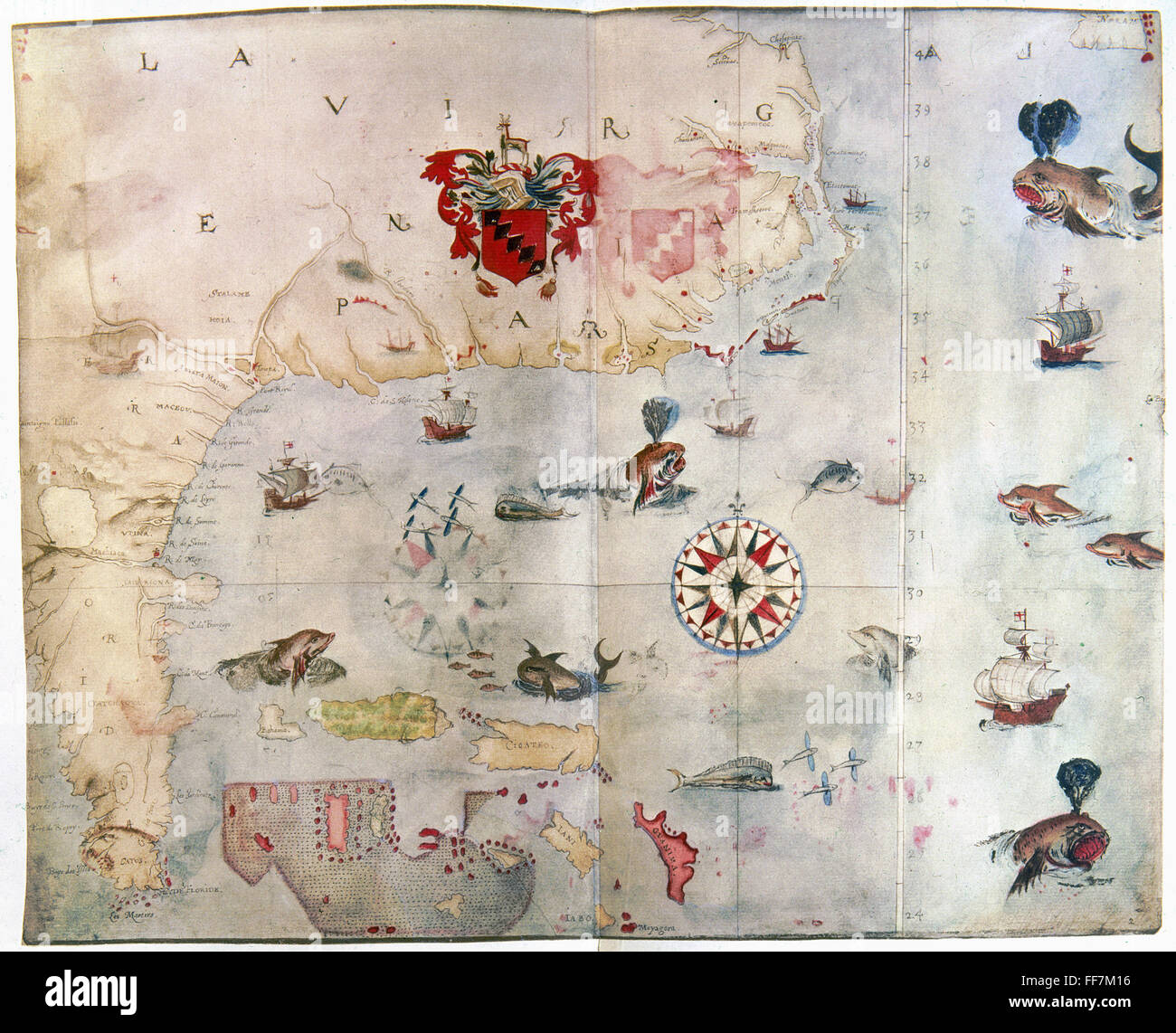 NORTH AMERICA: MAP, c1585. /nMap of eastern North America from Florida ...
