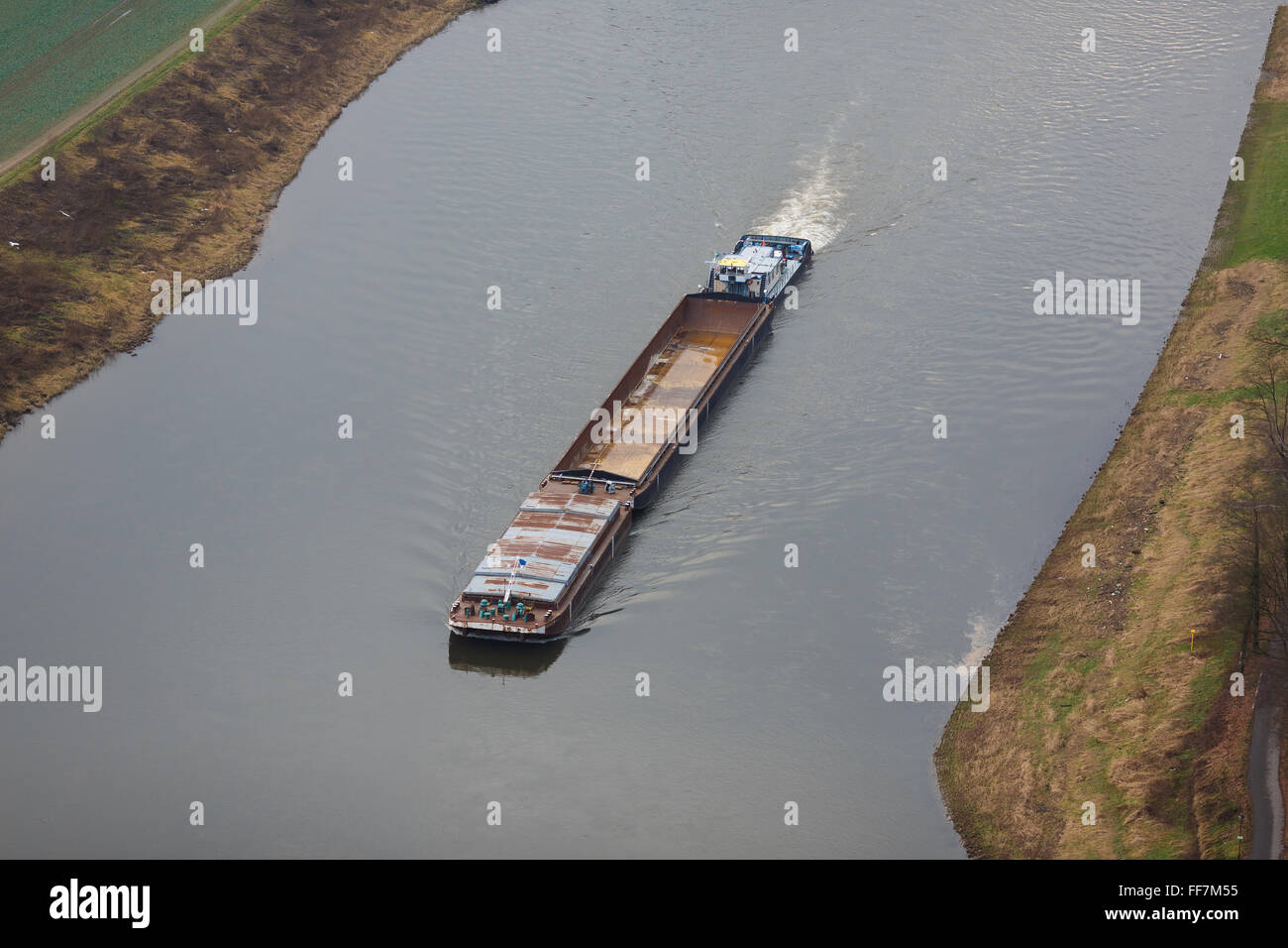 Barge floating on the Elbe river in Swiss Saxony, Germany Stock Photo