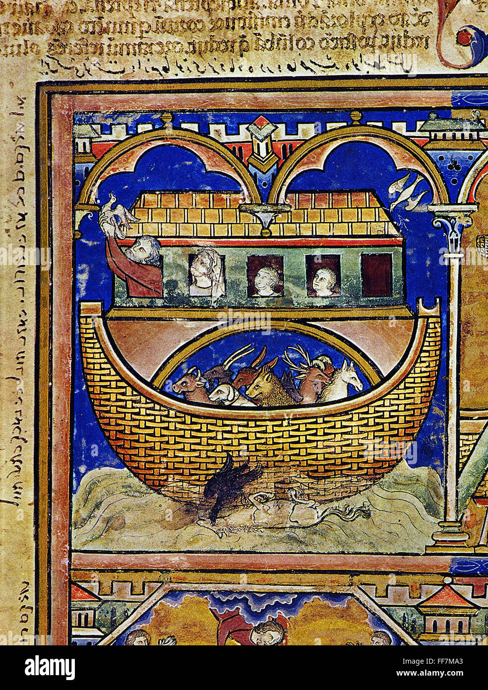 NOAH'S ARK/THE FLOOD /n(Genesis 8 6 11). French manuscript