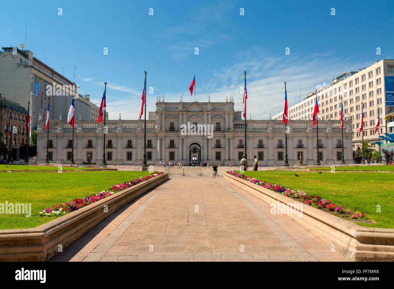 People visit the Palacio de la Moneda in Santiago, Chile. Stock Photo