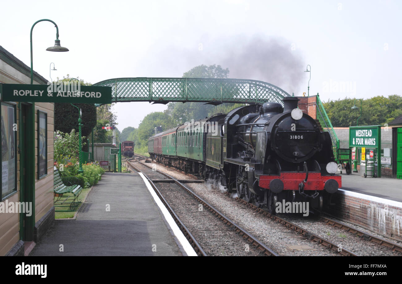 SR U Class Mogul at Medstead and Four Marks station Mid Hants preserved steam railway Stock Photo