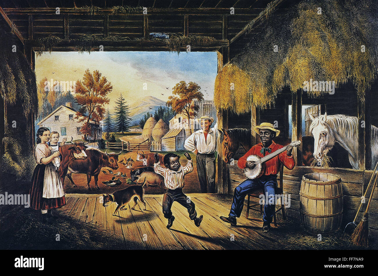 Currier Ives Barn Dance N The Old Barn Floor Lithograph