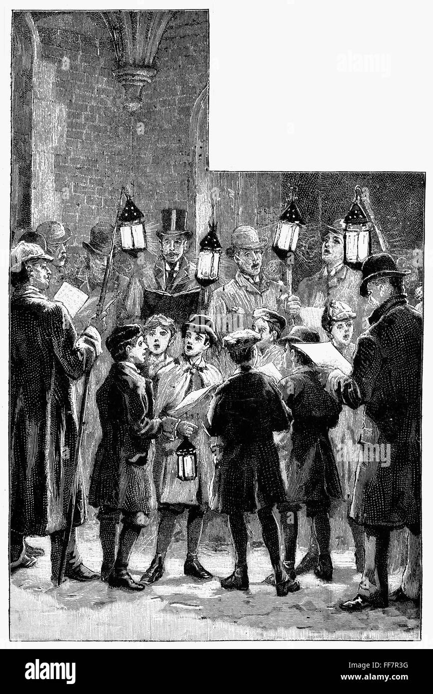 CHRISTMAS CAROLERS. /nWood engraving, 19th century Stock Photo Alamy