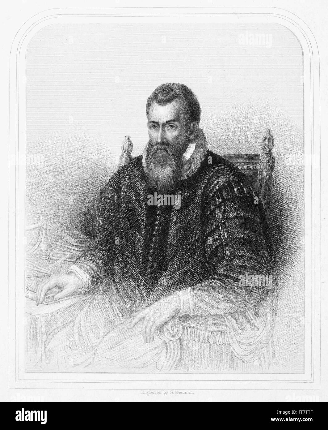 JOHN NAPIER (1550-1617). /nScottish mathematician. Stipple engraving, 19th century. Stock Photo