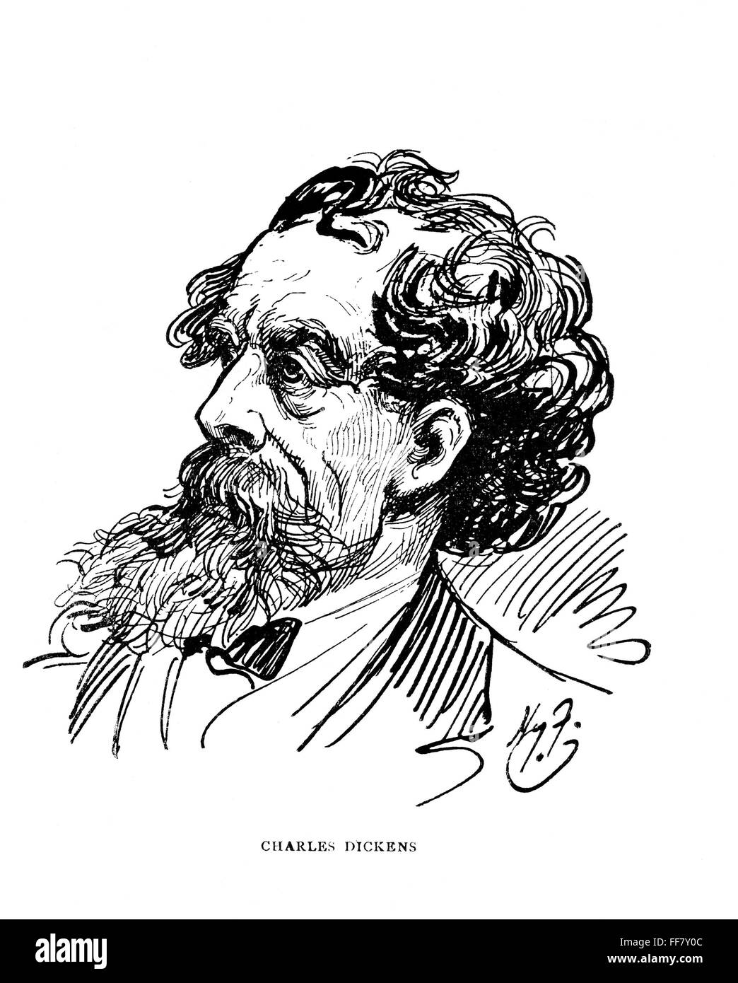 CHARLES DICKENS (1812-1870). /nEnglish novelist. Pen-and-ink drawing by ...