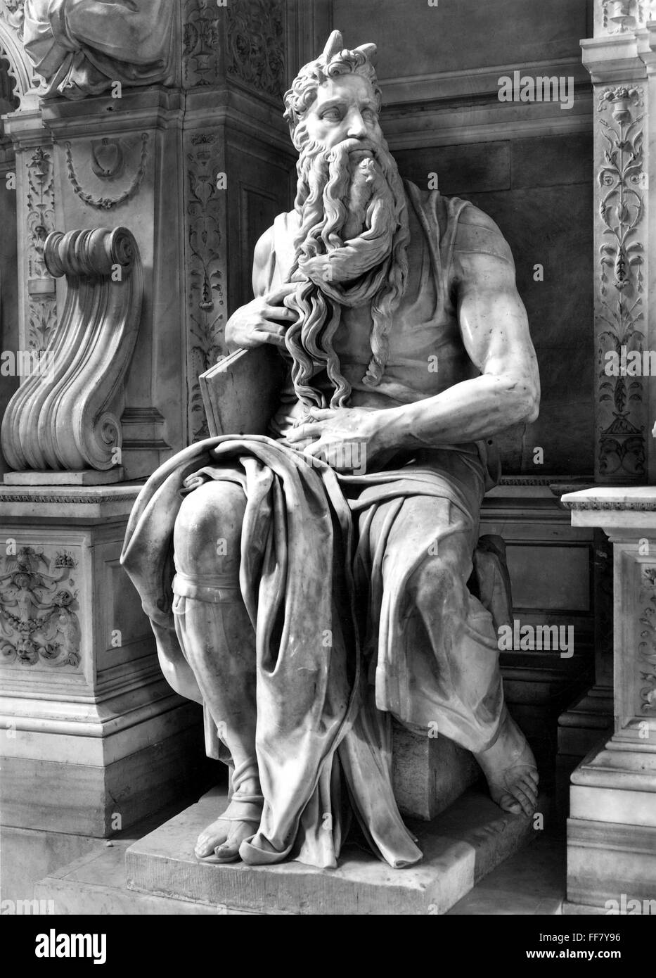MOSES. /nMarble sculpture by Michelangelo, c1515-16. Stock Photo