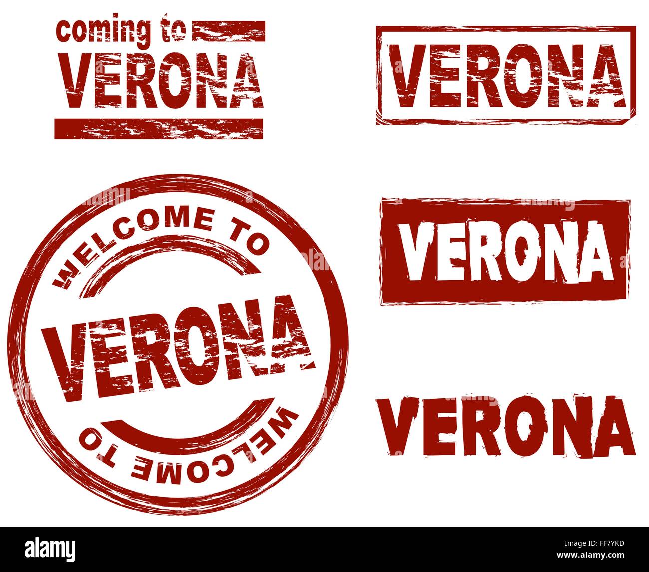 Set of stylized ink stamps showing the city of Verona Stock Vector