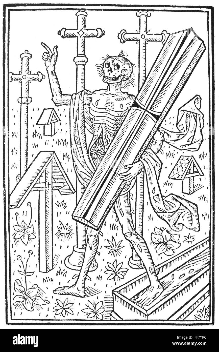 DEATH, 1496. /nWoodcut allegorical representation of Death from 'Le grant kalendrier et compost des Bergiers,' 1496. Stock Photo