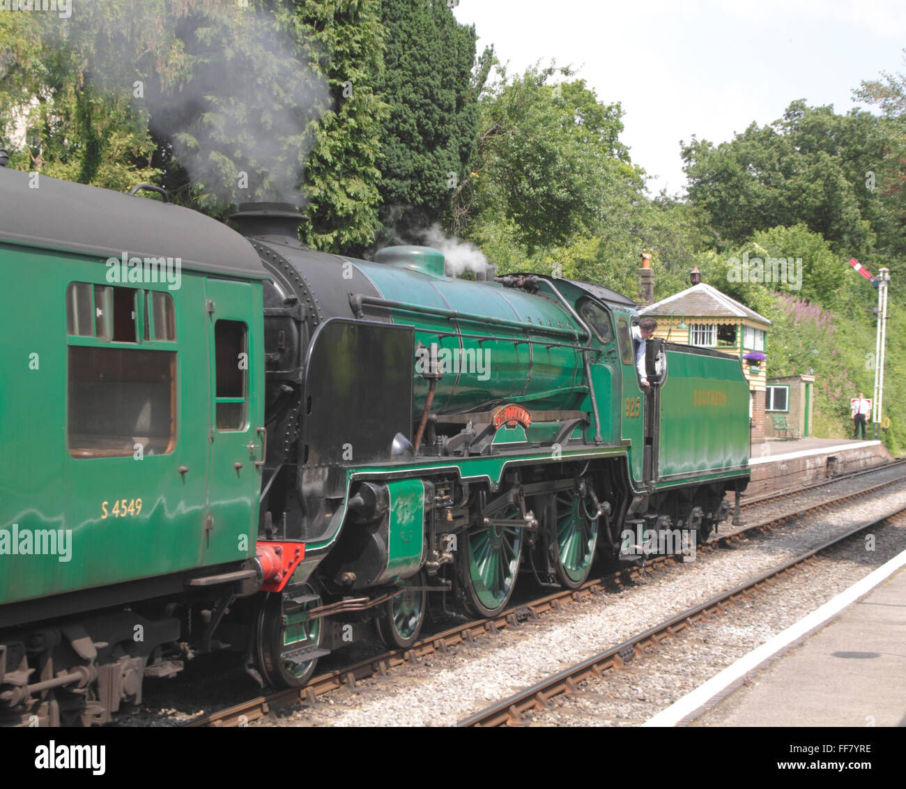 Southern Schools steam train at Medstead and Four Marks station Mid Hants railway Stock Photo