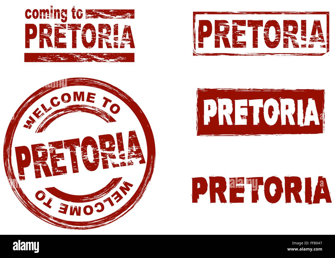 Set of stylized ink stamps showing the city of Pretoria Stock Vector