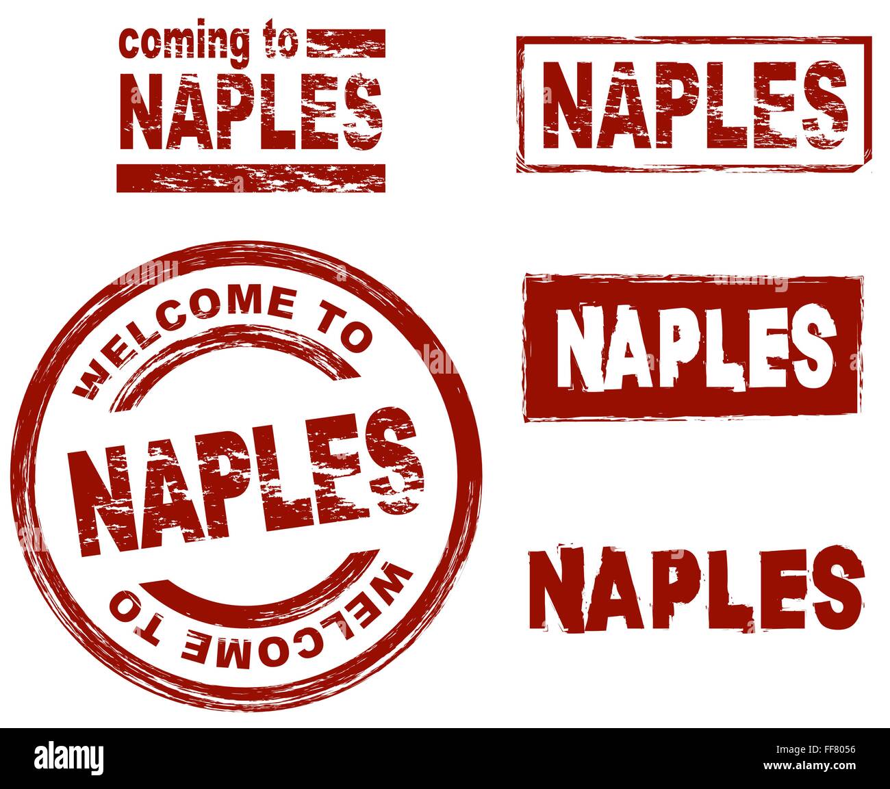 Set of stylized ink stamps showing the city of Naples Stock Vector