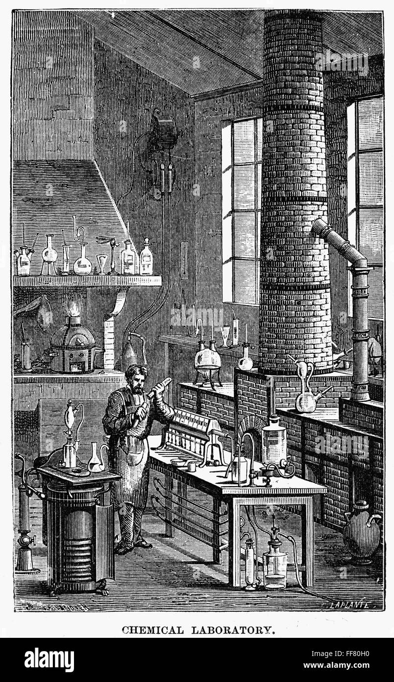 CHEMICAL LABORATORY, 1873. /nLine engraving, American, 1873 Stock Photo ...
