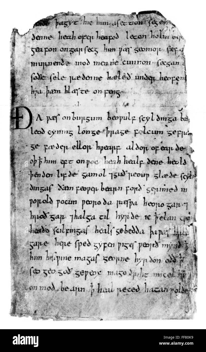 BEOWULF, 1000 AD. /nA page from the unique Manuscript of the Anglo