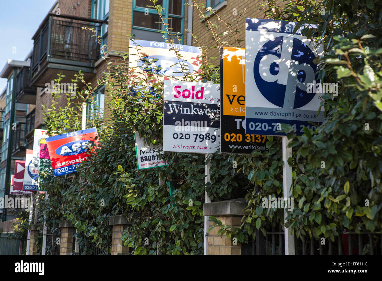 To Let and For Sale Signs outside a block of flats in Hackney, London