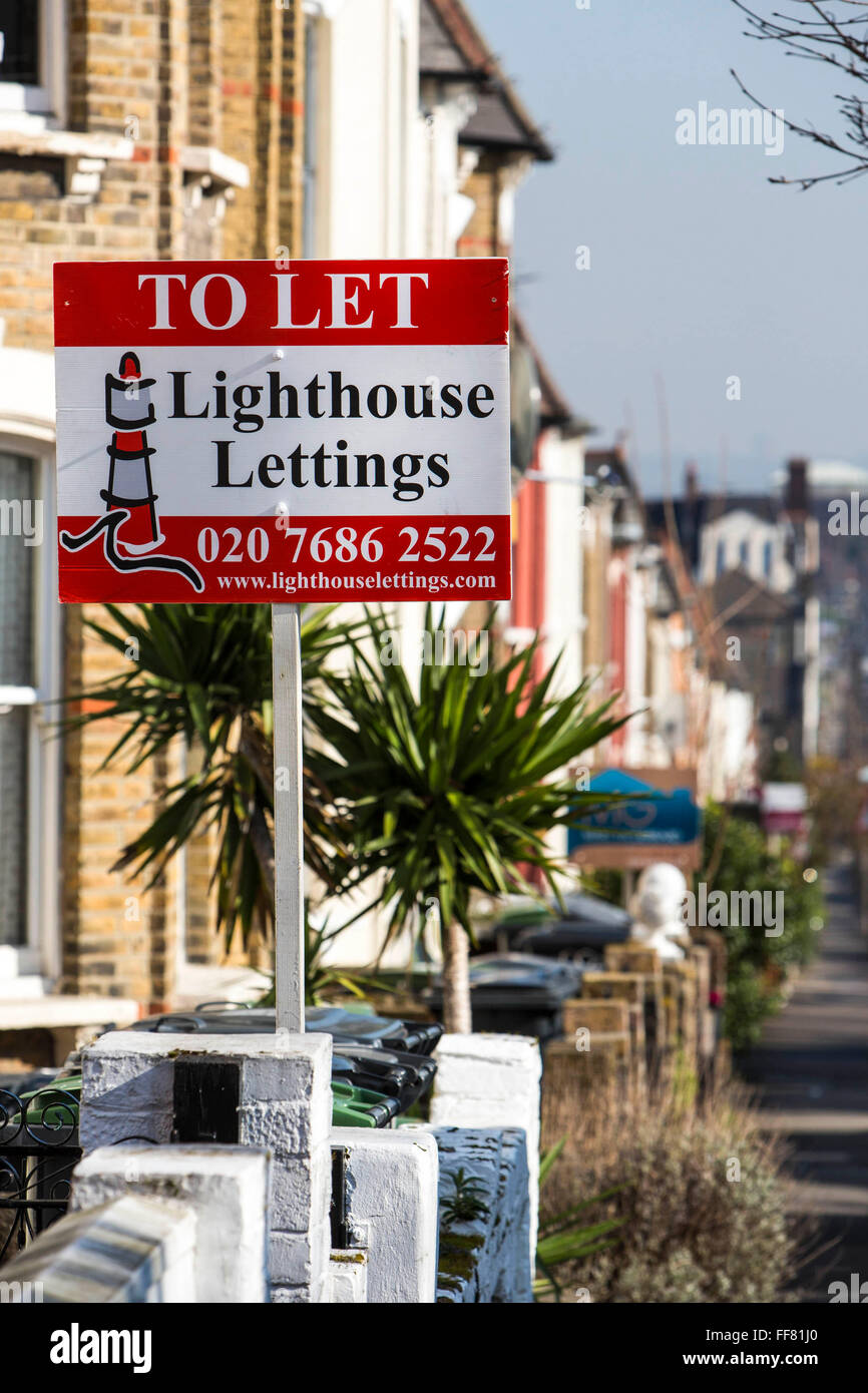 Let & For Sales signs, Duckett Road, Harringay, London, UK. Stock Photo