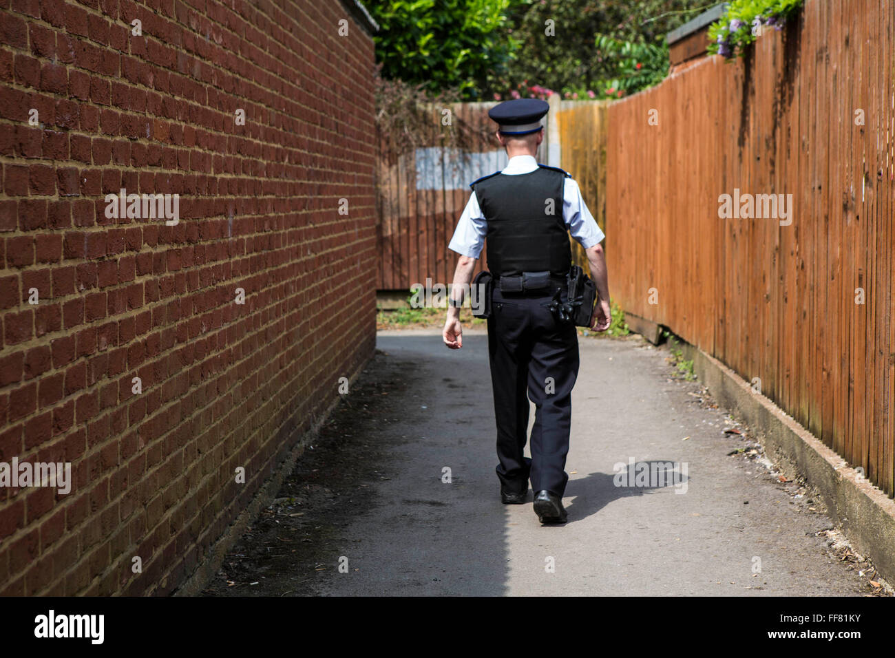 A Police Community Support Officer's (PCSO) badge on the beat in Greater London, UK. Stock Photo