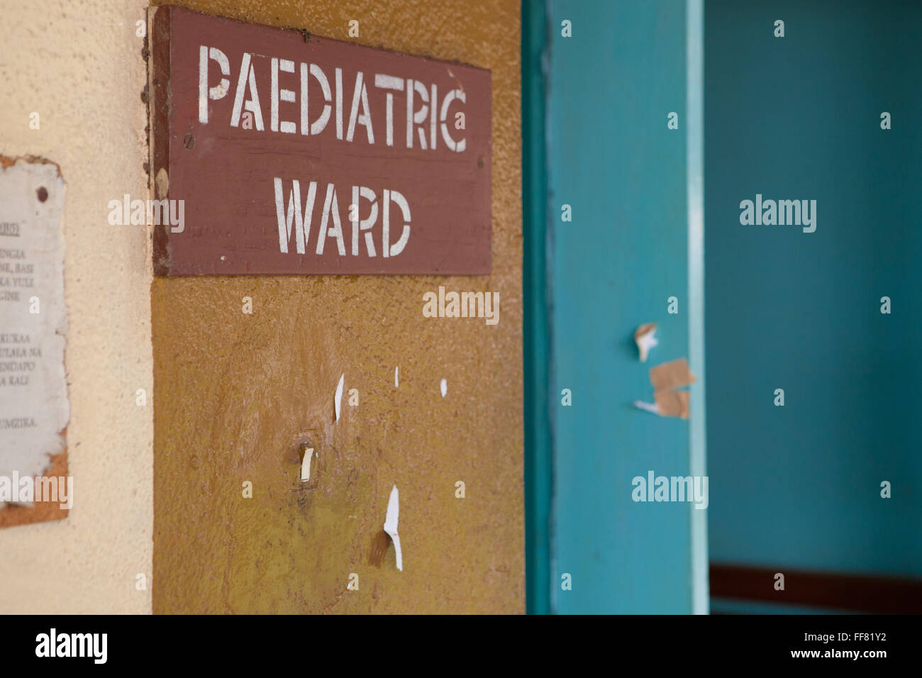 The sign for the Paediatric ward at St.Francis Hospital, Ifakara. Stock Photo