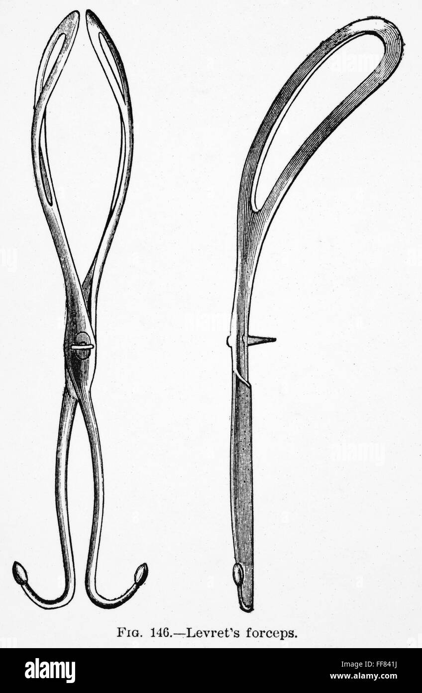 CHILDBIRTH FORCEPS, c1880. /nA diagram of Levret's forceps, used in