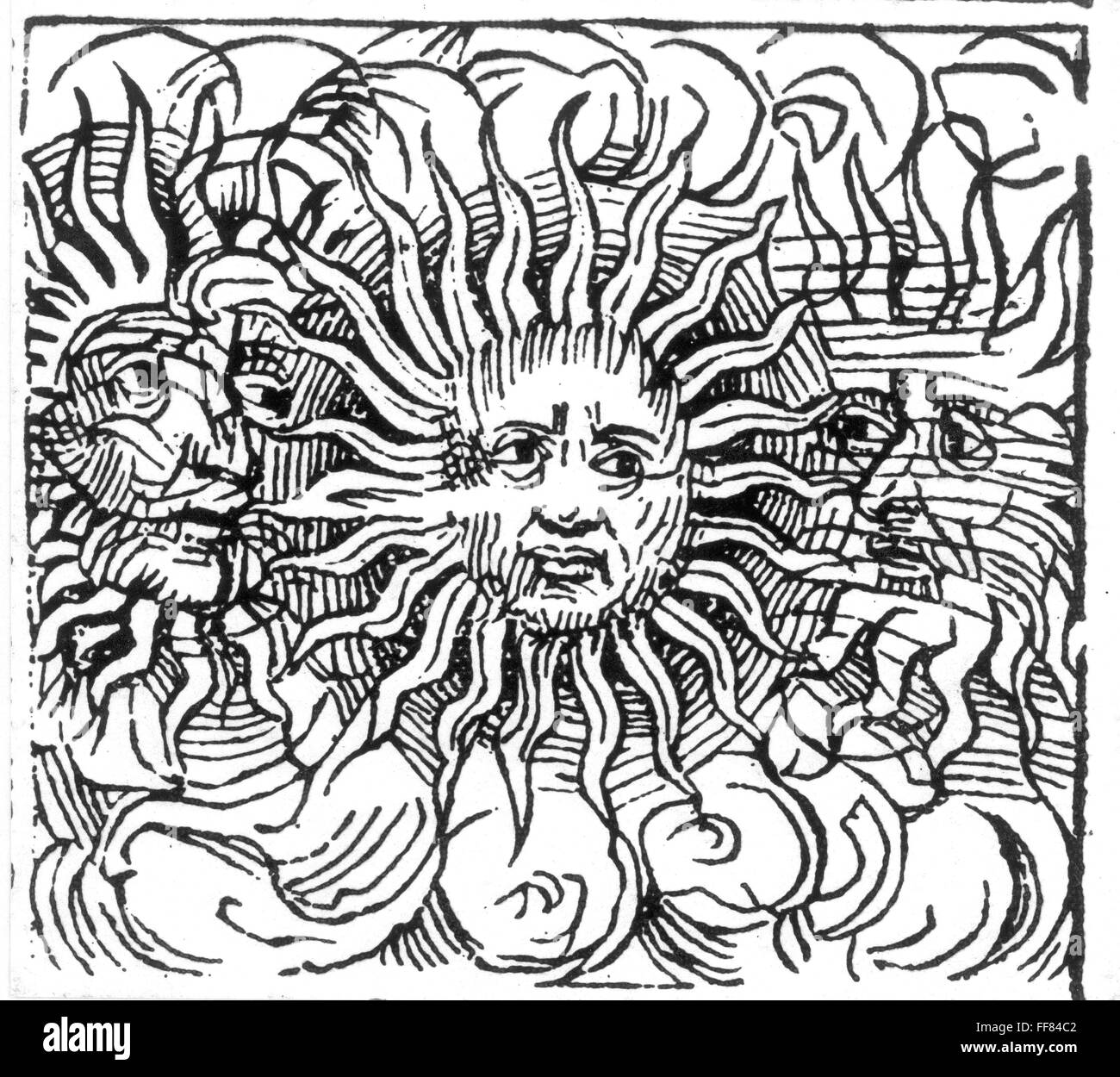 SUN FACE, DECORATIVE, 1493. /nWoodcut, German Stock Photo - Alamy