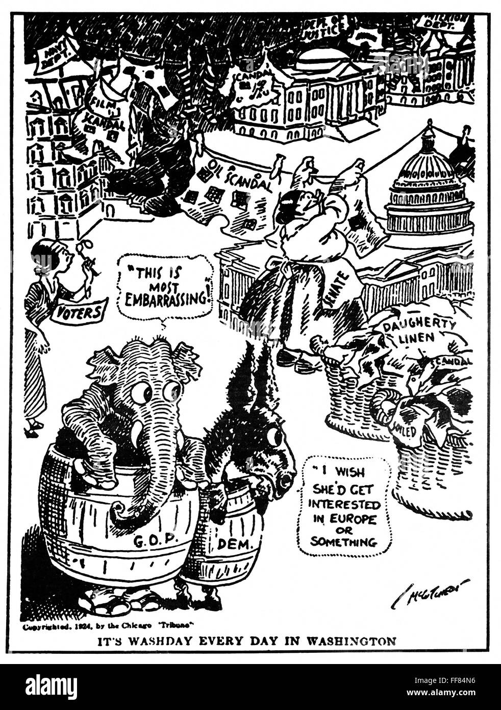 TEAPOT DOME SCANDAL. /nA 1924 American newspaper cartoon on the Teapot Dome investigations Stock