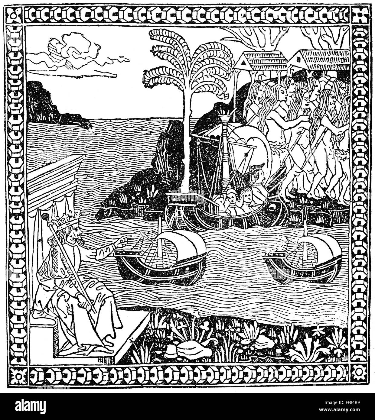 Columbus In New World Nthe Earliest Depiction Of Christopher Columbus