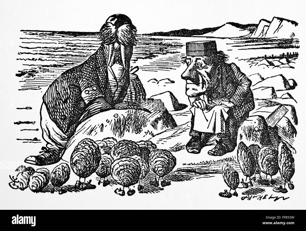 CARROLL: LOOKING GLASS. /nThe Walrus, the Carpenter, and the Oysters. Illustration by Sir John Tenniel to the first edition of Lewis Carroll's 'Through the Looking Glass,' 1872. Stock Photo