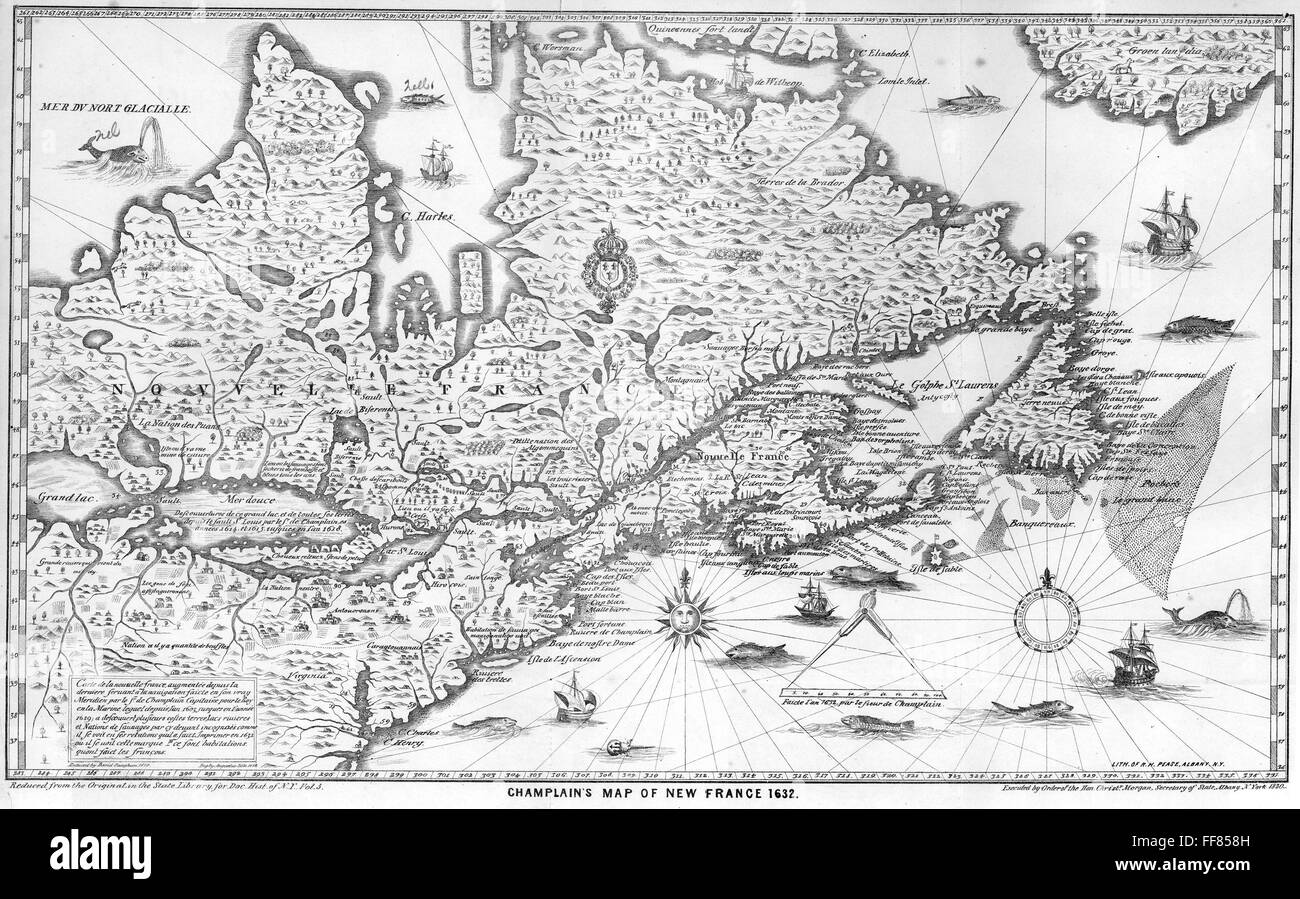 MAP: NEW FRANCE, 1632. /nSamuel de Champlain's map of New France, 1632. Stock Photo