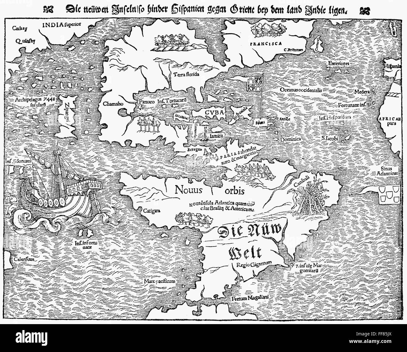 MAP OF THE NEW WORLD, 1544. /nWoodcut from Sebastian Munster's 'Cosmographia,' 1544. Stock Photo