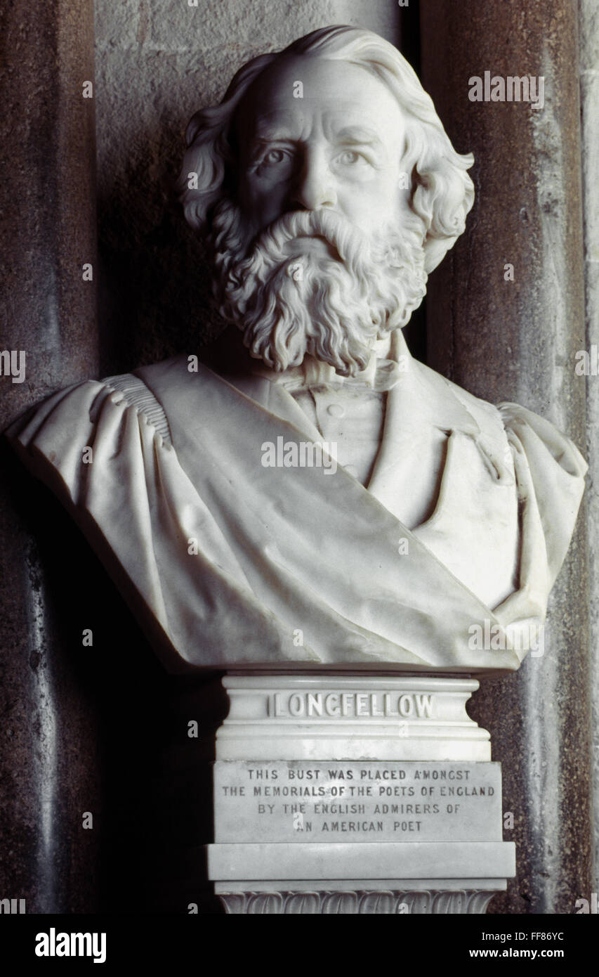 HENRY WADSWORTH LONGFELLOW /n(1807-1882). American poet. Marble bust, 1884, by Sir Thomas Brock, in Poets' Corner, Westminster Abbey, London. Stock Photo