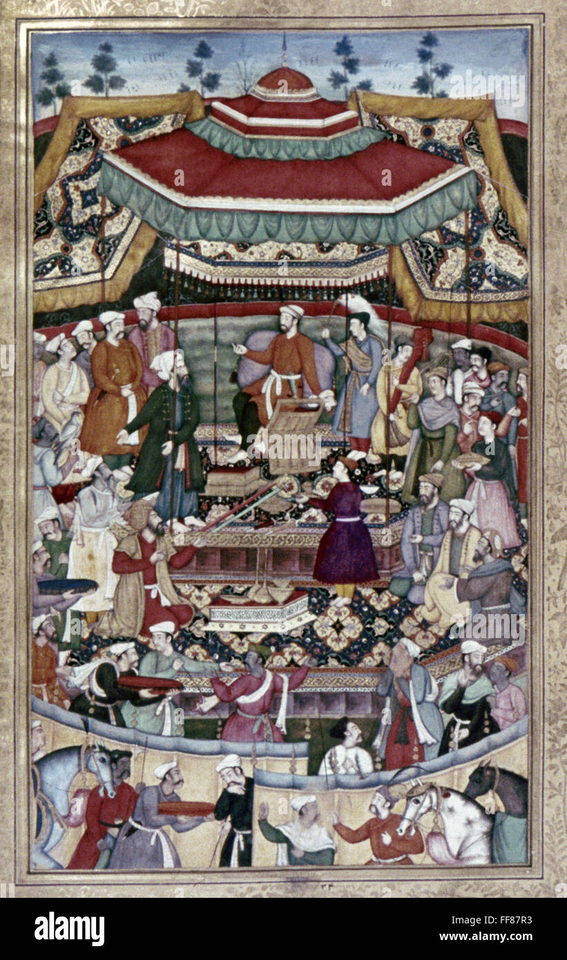 INDIAN MUGHAL PAINTING. /nAlexander receives homage of Qaid, King of Hindustan. Stock Photo