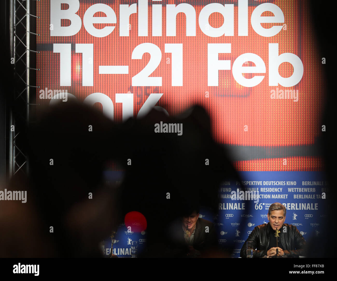 Berlin, Germany. 11th Feb, 2016. U.S. actor George Clooney attends a press conference for the promotion of the movie 'Hail, Caesar!' at the 66th Berlinale International Film Festival in Berlin, Germany, Feb. 11, 2016. Credit:  Zhang Fan/Xinhua/Alamy Live News Stock Photo