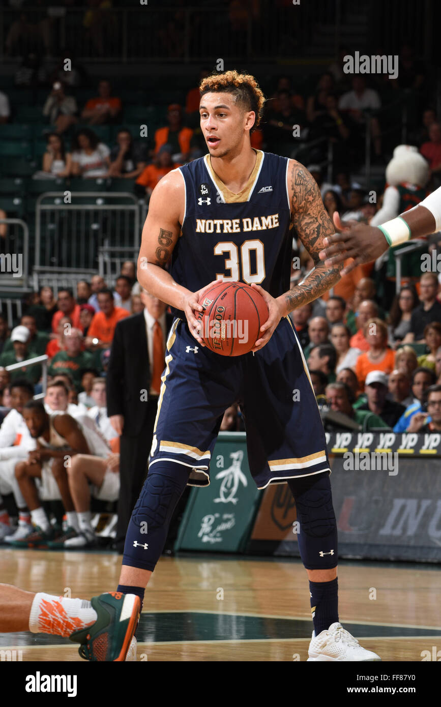 Coral Gables, Florida, USA. 3rd Feb, 2016. Zach Auguste 30 of Notre