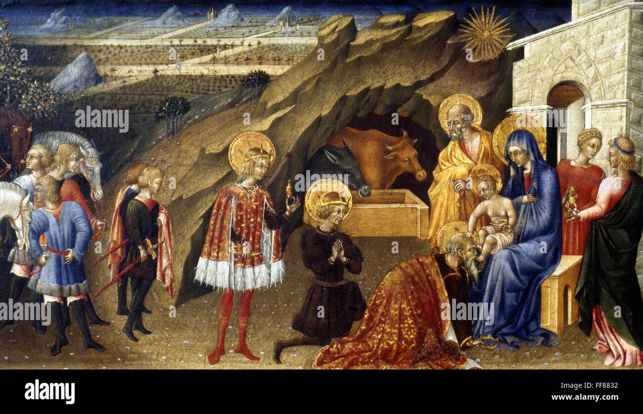 THE ADORATION OF THE MAGI. /nGiovanni di Paolo. Wood, c1450 Stock Photo ...
