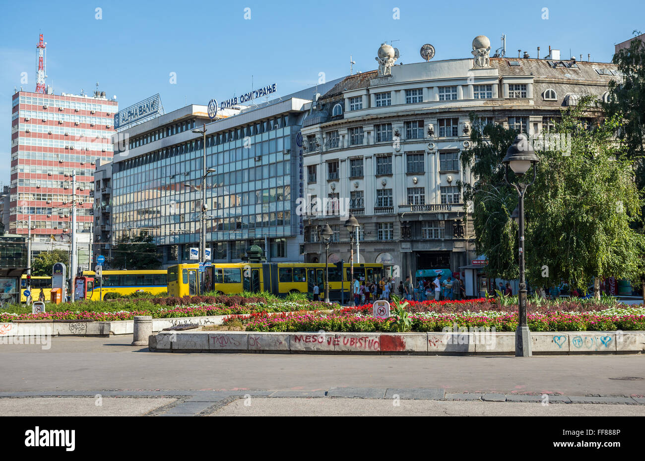 Square of the Republic in Belgrade, Serbia. Dom Omladine building on background (left) Stock Photo