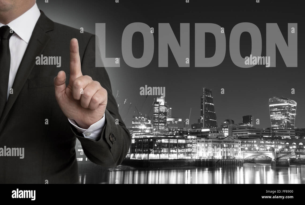 London skyline at night with businessman concept. Stock Photo