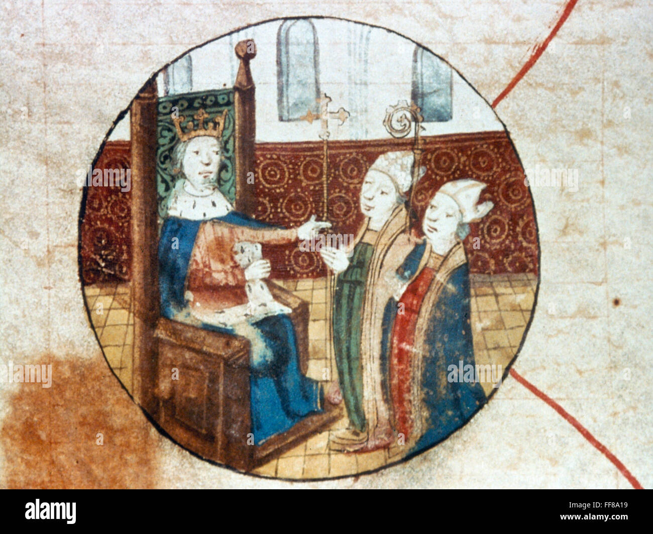 KING & CLERGY. /nFrench manuscript illumination, early 15th century. Stock Photo