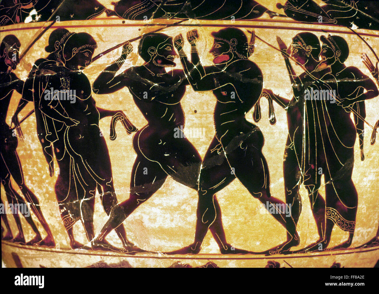 GREECE POTTERY: BOXERS. /nAttic black-figured vase, 6th century B.C ...