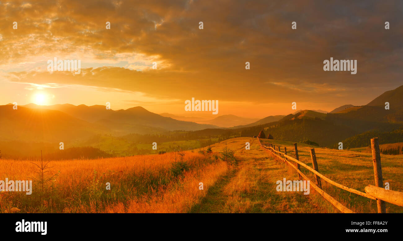 Mountains in the indian summer at sunrise. Stock Photo