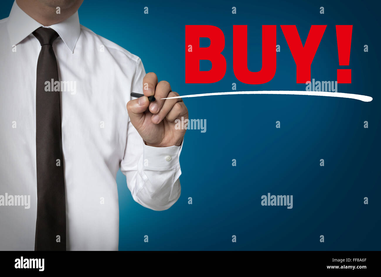 buy is written by businessman background concept. Stock Photo