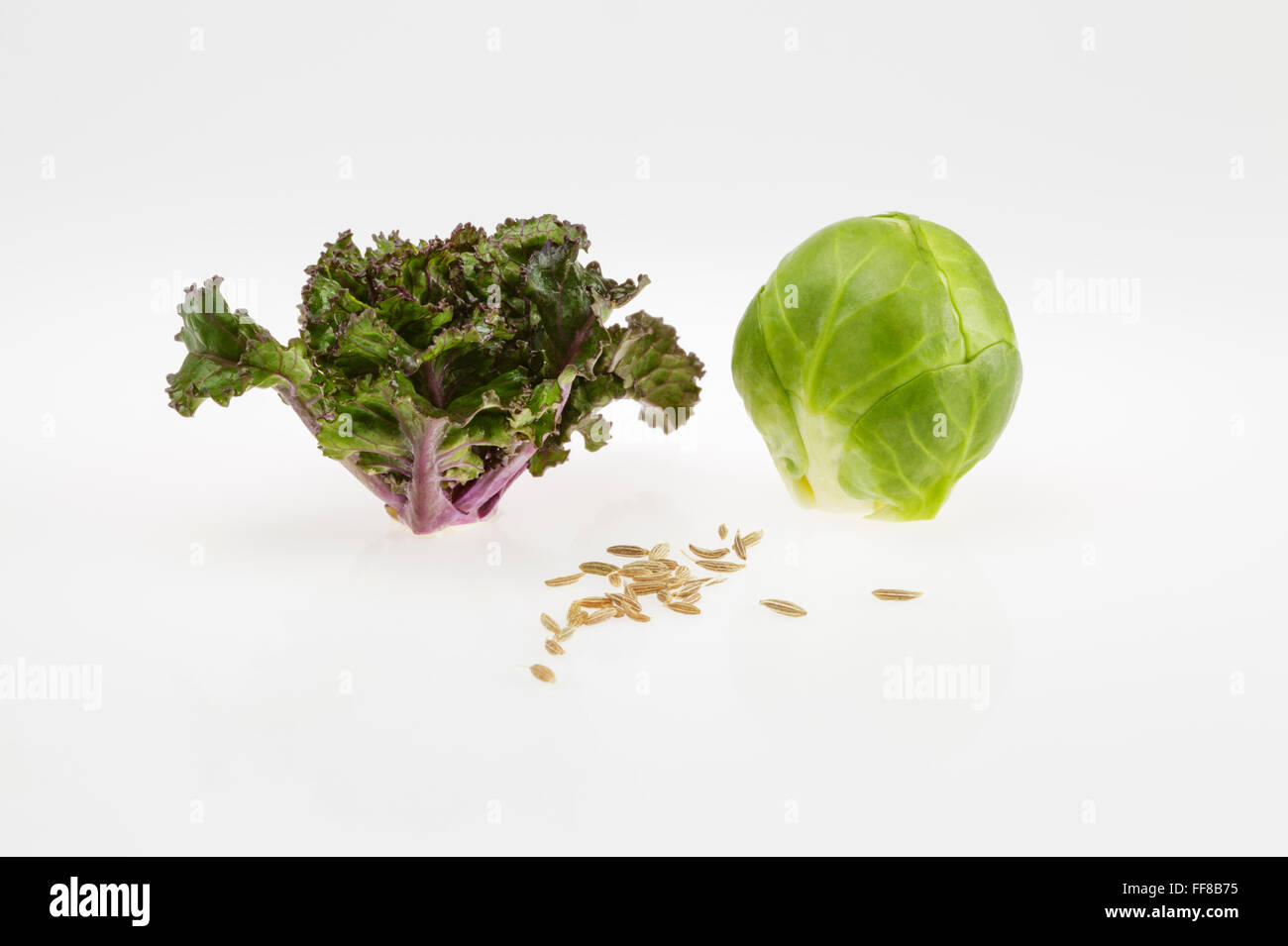 Flower Sprout and Brussels Sprout with Cumin Seeds Stock Photo