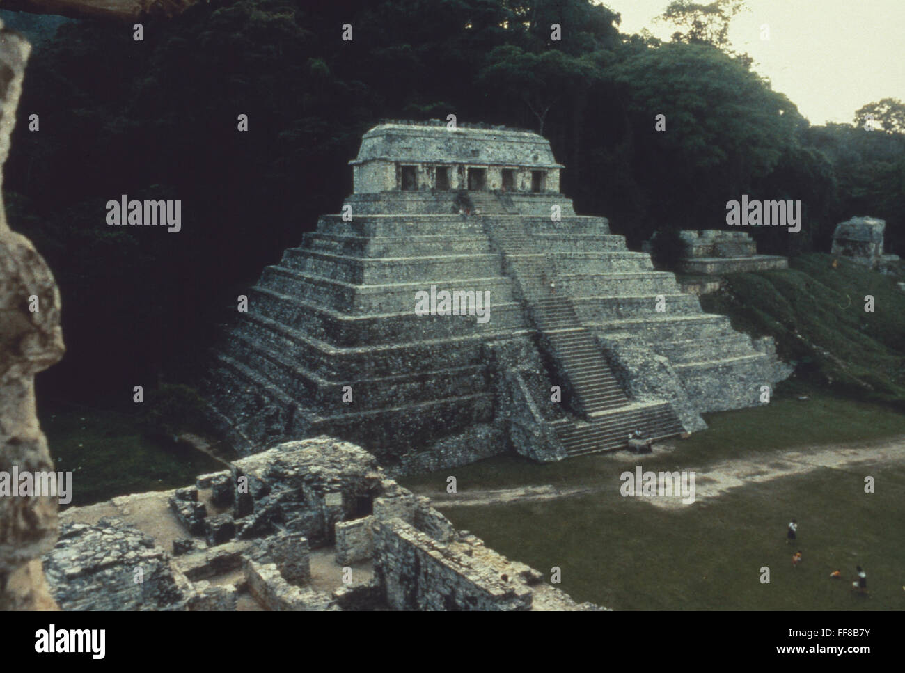 PALENQUE: MAYAN TEMPLE. /nMayan temple of Inscriptions at Palenque, Mexico. Stock Photo