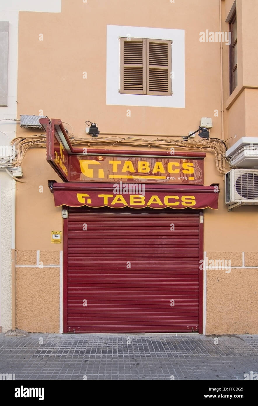 Tabacco store closed for the weekend with red cover on December 19, 2015 in Palma de Mallorca, Balearic islands, Spain Stock Photo