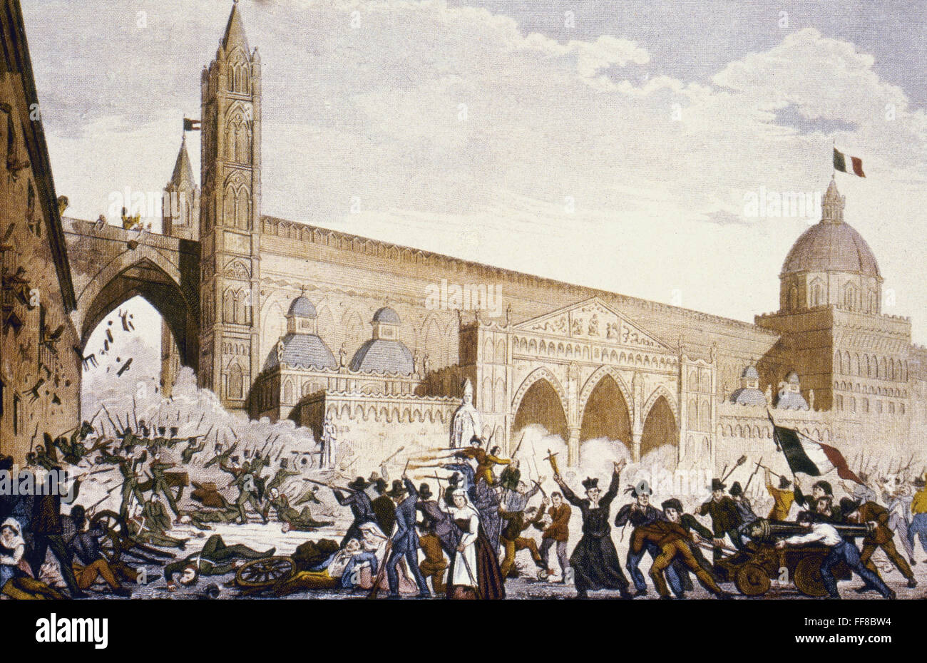 PALERMO, 1848. /nUprising against the Bourbons in Palermo, Italy, 1848. Contemporary lithograph. Stock Photo